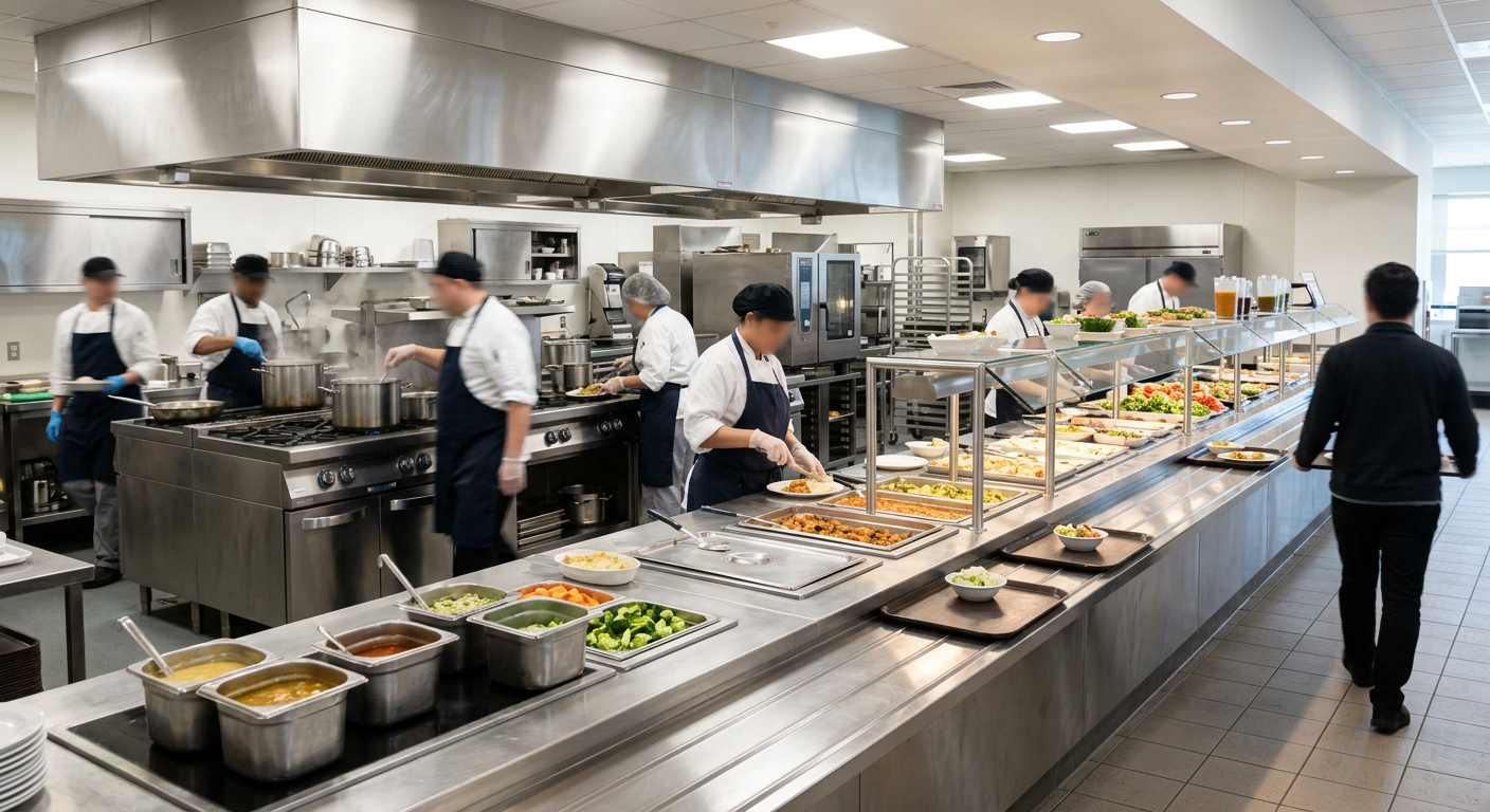 Large institutional cafeteria kitchen